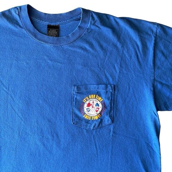 Classic Pocket T-Shirt Mens size XL‎ Blue "ITS OUR TIME THIS TIME" Union Tee USA - Picture 1 of 8